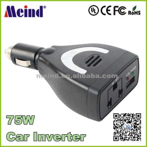 75W car power inverter, mini car inverter, DC 12V to AC 220V converter with USB