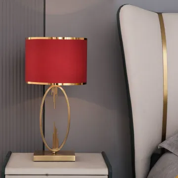 Unique Luxury Hotel Style Red LED Bedside Table Lamp with Fabric Shade for Bedroom and Reading Room
