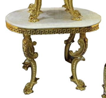 French Retro Gold Coffee Table with Natural Marble Top