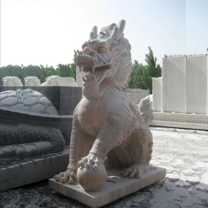 Professional factory hand carved sunset red stone kylin chinese dragon statue