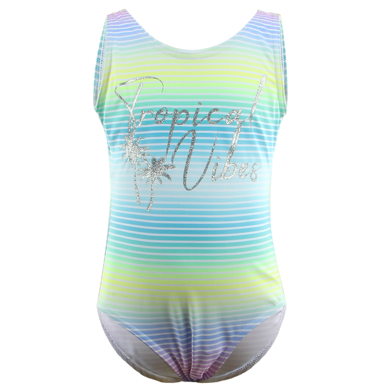 Julysand Swimwear Kids Coconut Tree Printed Colourful Splicing Children BathingSuit Fitness High-end One Piece Swimsuit for Girl