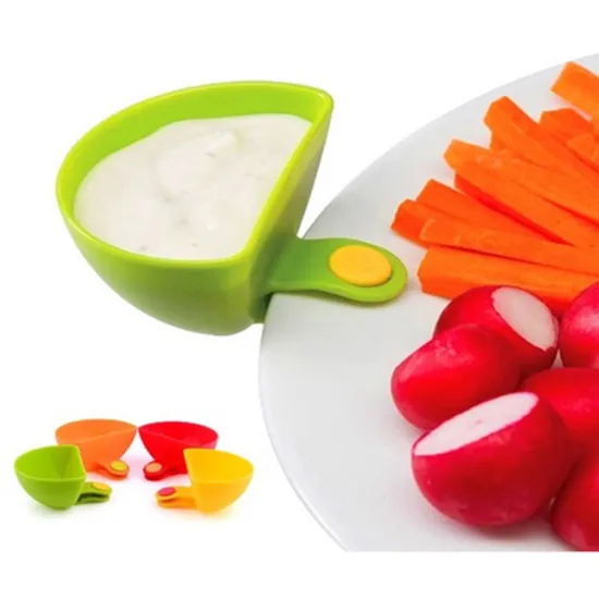 plastic plate dish bowl side dip clip-on sauce spice holder for kitchenware