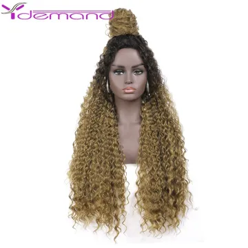Long Black Curly Middle Part Wig Y Demand Synthetic Hair African Wig Deep Wave Hair For Black Women Machine Made Cheap Wig