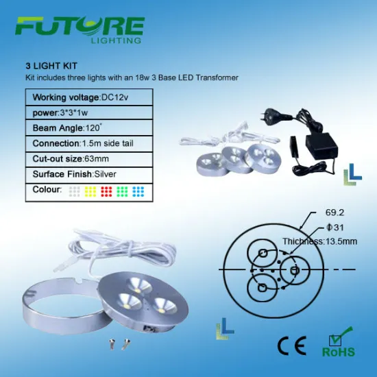 3pcs 3w puck cabinet light with driver dimmable