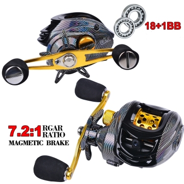 Waterproof Metal Spool 7.2:1 High Speed 18+1BB Baitcasting Reel with Magnetic Brake