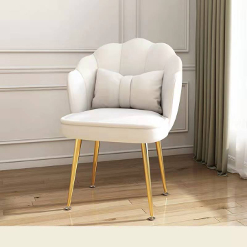 Golden Leg Nordic Luxury White Velvet Armchair with Petal Shell Shape for Living Room and Dining Area