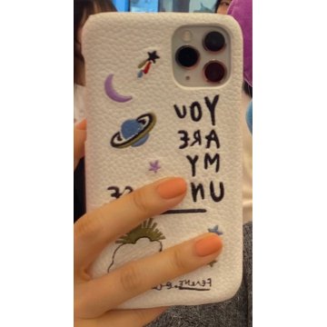 Luxury leather Patch Planet Mobile Phone Case Embroidery