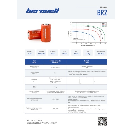 Cilindros descartáveis ​​de bateria Li/CFx BR2