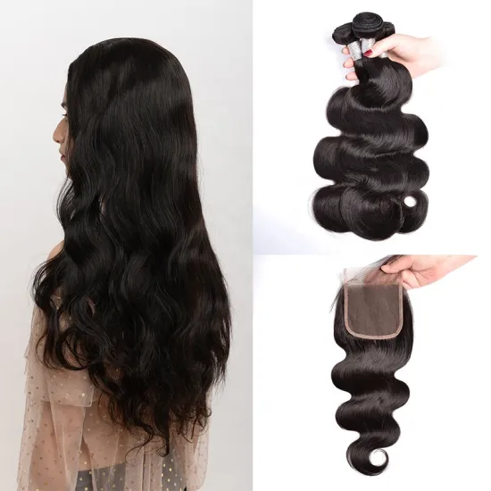 2021 Cuticles Aligned 100% Unprocessed virgin human hair bundles with closure, virgin Brazilian Human hair extensions for woman