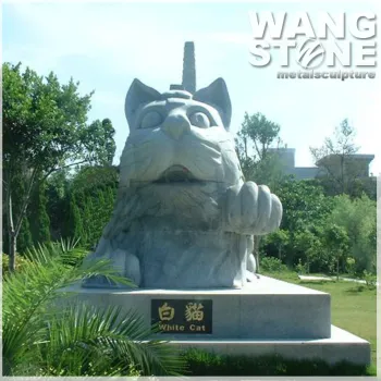 Large White Cat Stone Sculpture For Outdoor