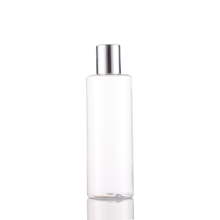 200ml 250ml cosmetic round pet plastic spray bottle clear with disc top cap pump