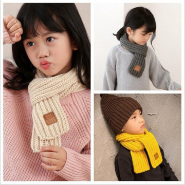 1Pcs Children Knitted Scarf Wool Warm Thicken Scarf Autumn Winter Pure Color Ring Neck Scarves for Boys Girls