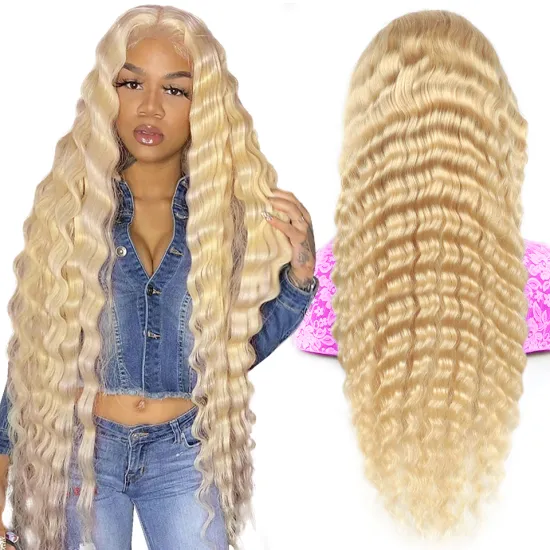 30 Inch Raw Virgin Deep Wave 613 Blonde Hd Lace Front Wig 13x4 Curly Transparent Lace Frontal Human Hair Wig 613 Full Lace Wig