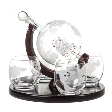 Fancy 850ml χαραγμένο γη χάρτη whisky decanter σετ