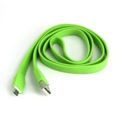 Micro Usb Cell Phone Data Cables For Htc , Flat Mobile Phone Data Cable In Green