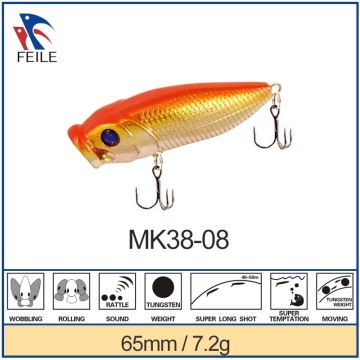 Hot-selling 6.5cm/7.2g popper fishing lure moulds with stainless steel hook