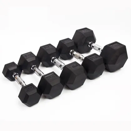 Fitness Gym Basic Equipment Gym Rubber Hex Dumbbells
