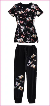 stretched cotton sport running printed flower long pants, harem pants