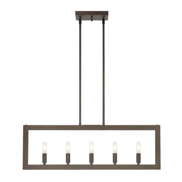 Dark Bronze Rectangular Farmhouse Kitchen Island Lighting - 5 Light Linear Chandelier