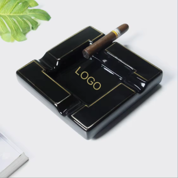 Ceramic Ashtray with Custom Logo - Black Square Modern for Home, Shop, Hotel