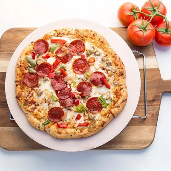 outdoor bbq baking pizza tray stainless steel rack Cordierite Refractory Pizza Stone set