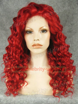 Bright Red Medium Length Bounce Wavy Rihanna Synthetic Wig
