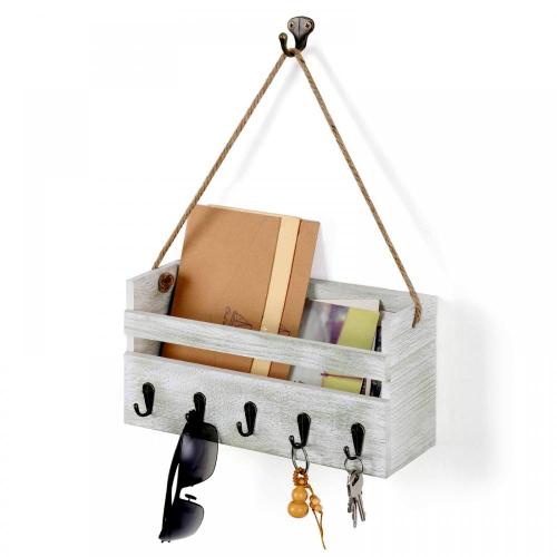 Wall Hanging Wood Envelope Storage Rack with Hooks