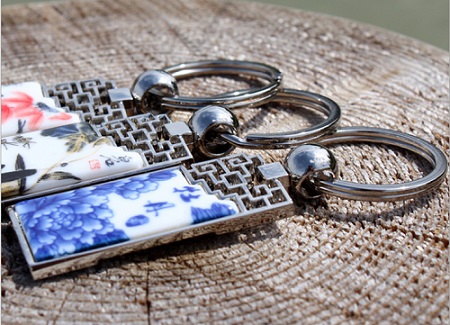 Blue and White Porcelain Keychain