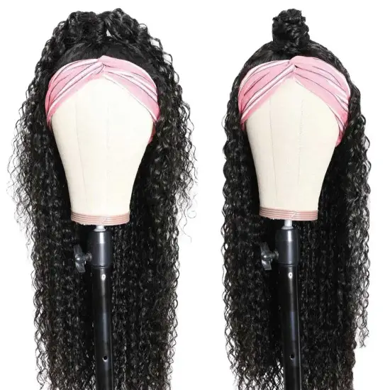 Wholesale Head Band Wigs Half Straight Kinky Curly Bob Virgin Brazilian Human Hair Headband Wig for Black Women with Attached