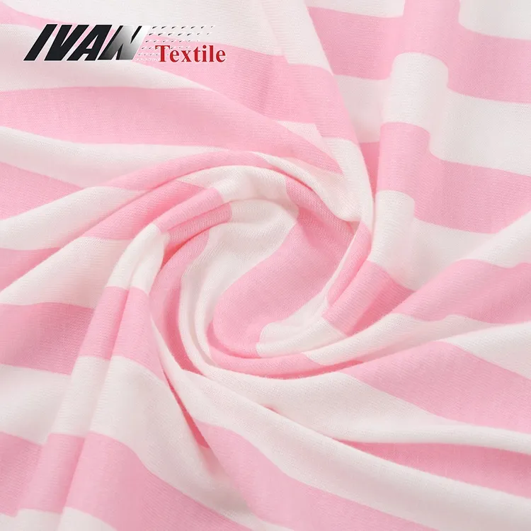 ถักรงควัตถุลายแถบสีขาวสีชมพูเจอร์ซีย์ถักผ้าโพลีเอสเตอร์วิสโคส