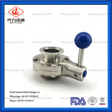 sanitary stainless steel threaded clamp butterfly valve