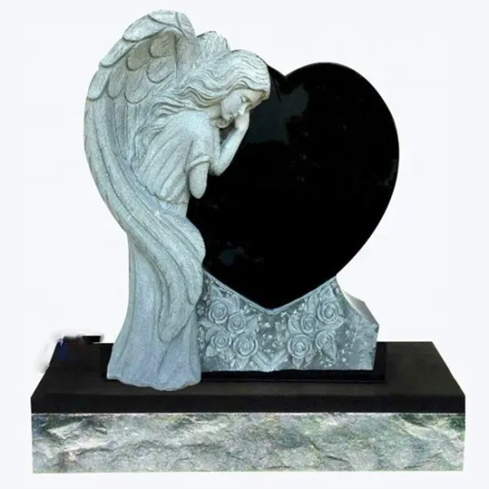 JK Carved Elegant Angel Winged Lady Marble and Granite Gravestone