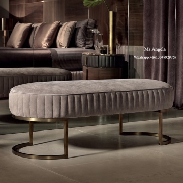 Modern Luxury Stainless Steel Leg Italian Leather Footstool for Hotel Room