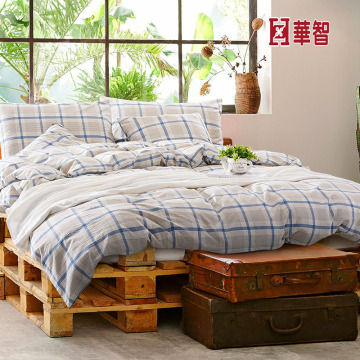 Plaid home/Hotel use bed Linen, 100% Linen cotton bedding sets with pillow shams