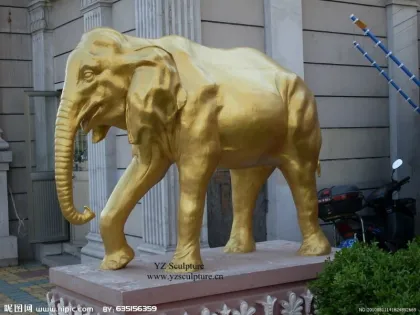 Brass Elephant Statue with Golden Plated (CLBS-B008)