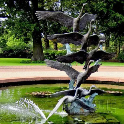 Hot Casting Five Life Size Copper Animal Statue Bronze Swans Flying Sculpture