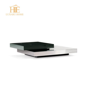 Modern Italian Designer Coffee Table with Green Painted Wood and Stainless Steel