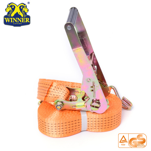 Orange Ratchet Tie Down Straps And Cargo Lashing Belt With Hooks