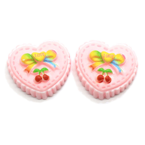 Beautiful Artificial Resin Craft Heart Cake Bowknot Cherry Ornament Simulation Food Cabochon Bead Charm Dollhouse DIY Art Craft