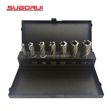 SUBORUI 7pcs HSS Weldon Shank Magnetic Core Drill Bit Set for Metal Cutting