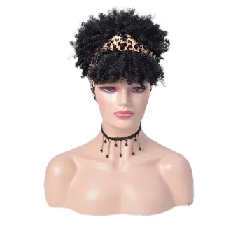 Wholesale Ombre Blonde Fluffy Turban Afro Short Kinky Curly Headband wig Synthetic Wigs With Headband Attached For Black Women