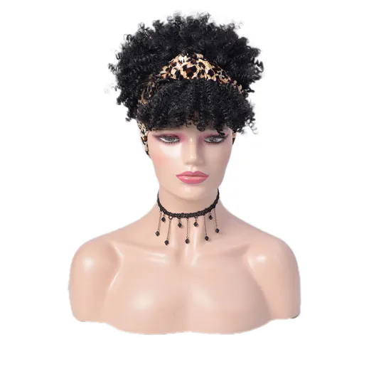 Wholesale Ombre Blonde Fluffy Turban Afro Short Kinky Curly Headband wig Synthetic Wigs With Headband Attached For Black Women