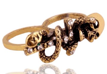 Antique cross double finger rings with snake