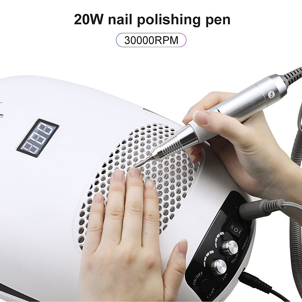 140W 3 in 1 Nail Art Equipment 80W UV LED Nail Dryer & 20W Electric Nail Drill and 40W High Power Powerful Dust Manicure Tools