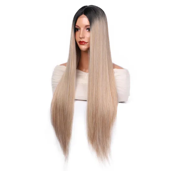 Aisi Hair New Design Long Silky Straight Wigs Ombre Blonde Swiss Lace Wig Synthetic Hair Lace Frontal Wigs For Black Women