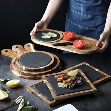 Bamboo and Acacia Wood Cutting Board Set with Slate Cheese Board