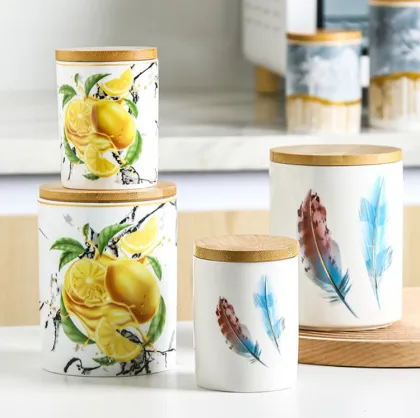 Ceramic Sealed Jar with Wood Cover for Dried Fruit Storage