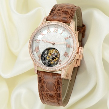 2016 New Style Customize High End Genuine Crocodile Leather Real Tourbillon Lady Watch