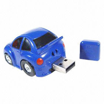 Car-shaped USB Flash Disk w/1 to 64GB Capacity, CE/FCC/RoHS Marks, Data Preloading Service Welcomed