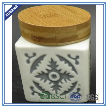 Square shape ceramic storage jar ceramic cookie jar